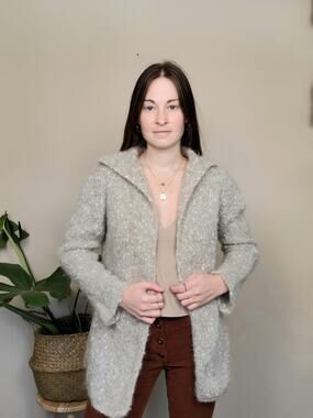 Vintage 90s Y2K Cardigan Wool Mohair Alpaca Gray Medium